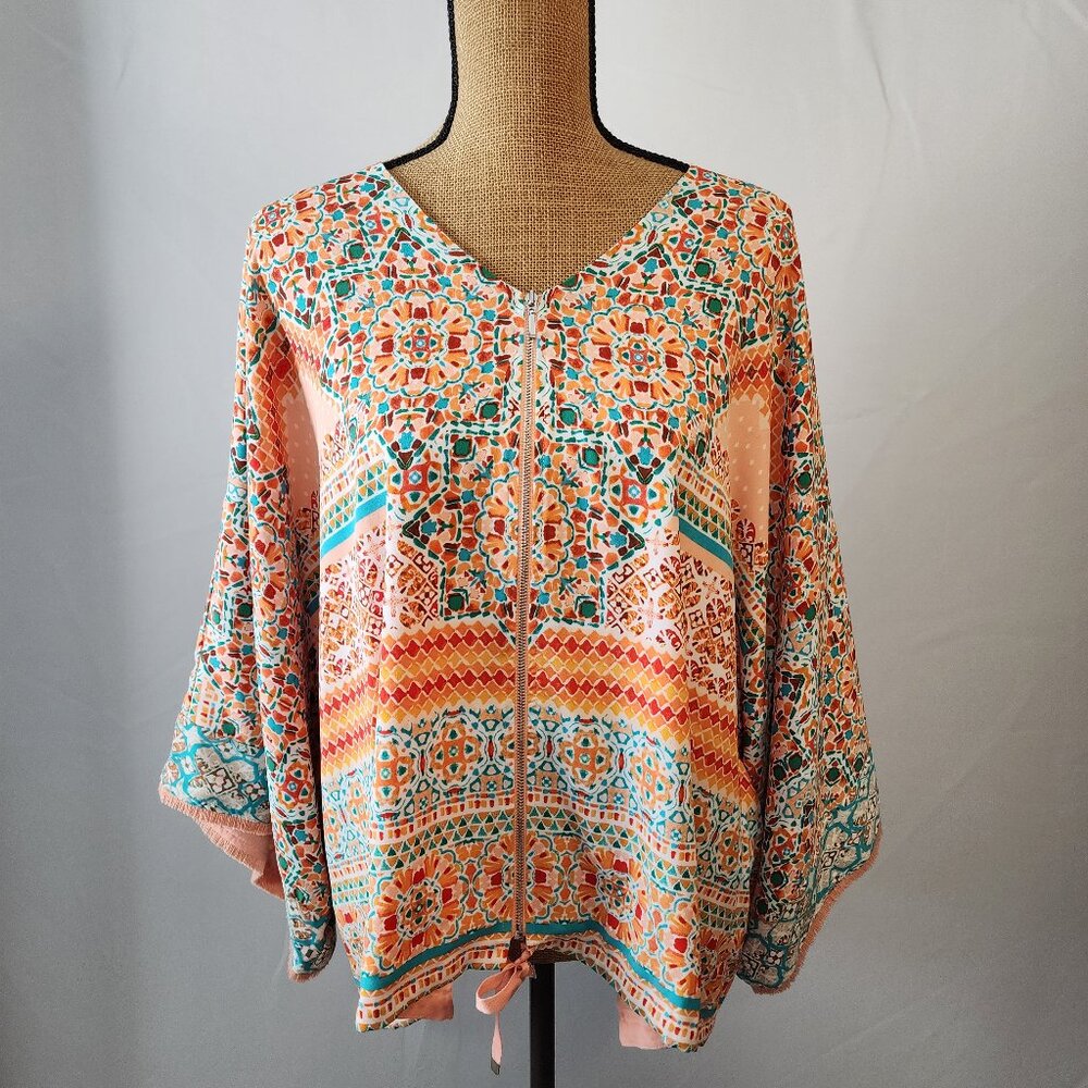 NWT Chico's 3 Intricate Tile Print Zip Jacket XL